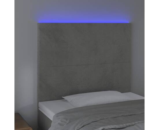 Tăblie de pat cu led, gri deschis, 80x5x118/128 cm, catifea, 3 image