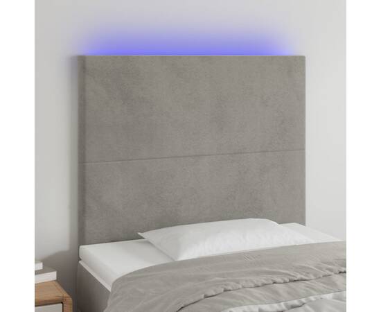 Tăblie de pat cu led, gri deschis, 90x5x118/128 cm, catifea