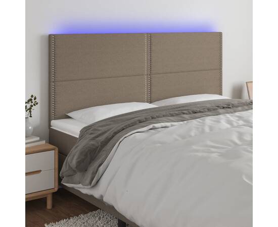 Tăblie de pat cu led, gri taupe, 200x5x118/128 cm, textil