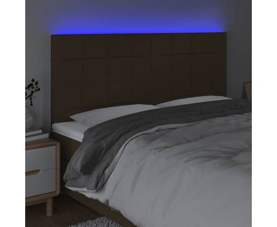 Tăblie de pat cu led, maro închis, 200x5x118/128 cm, textil, 3 image
