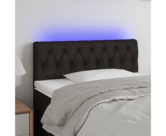 Tăblie de pat cu led, negru, 100x7x78/88 cm, textil