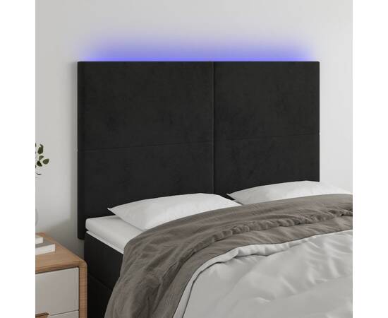 Tăblie de pat cu led, negru, 144x5x118/128 cm, catifea