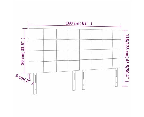 Tăblie de pat cu led, negru, 160x5x118/128 cm, catifea, 6 image