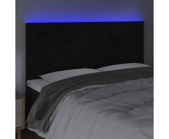 Tăblie de pat cu led, negru, 160x5x118/128 cm, catifea, 3 image