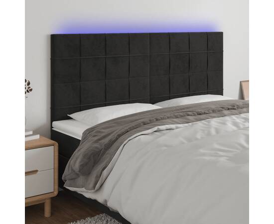 Tăblie de pat cu led, negru, 183x16x118/128 cm, catifea