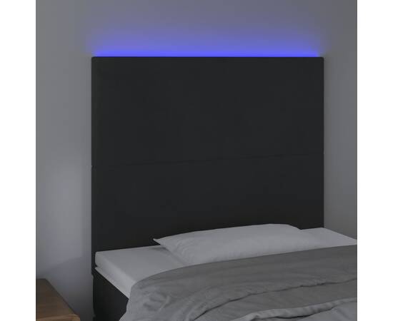 Tăblie de pat cu led, negru, 80x5x118/128 cm, catifea, 3 image