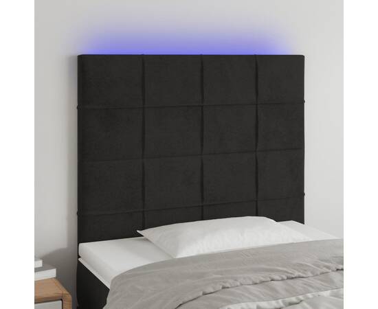 Tăblie de pat cu led, negru, 80x5x118/128 cm, catifea