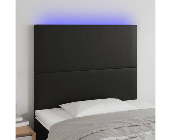 Tăblie de pat cu led, negru, 80x5x118/128 cm, piele ecologică