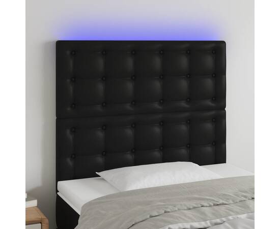 Tăblie de pat cu led, negru, 80x5x118/128 cm, piele ecologică