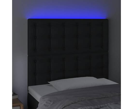 Tăblie de pat cu led, negru, 80x5x118/128 cm, piele ecologică, 3 image