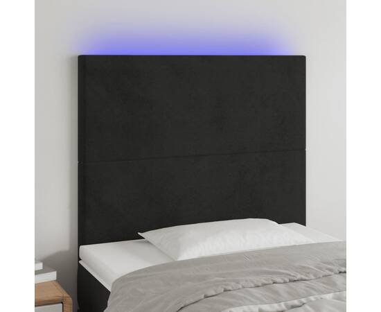 Tăblie de pat cu led, negru, 90x5x118/128 cm, catifea