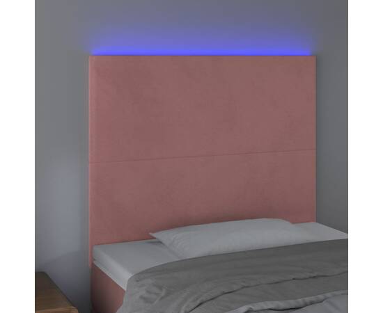 Tăblie de pat cu led, roz, 100x5x118/128 cm, catifea, 3 image