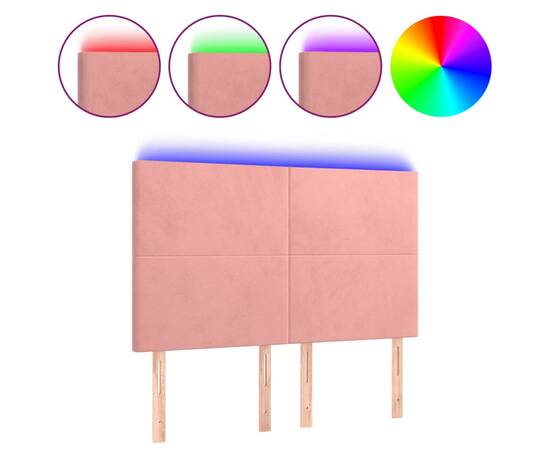 Tăblie de pat cu led, roz, 144x5x118/128 cm, catifea, 2 image