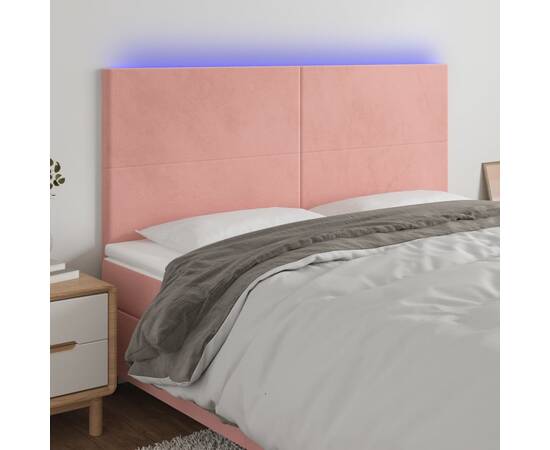 Tăblie de pat cu led, roz, 160x5x118/128 cm, catifea