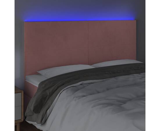 Tăblie de pat cu led, roz, 180x5x118/128 cm, catifea, 3 image
