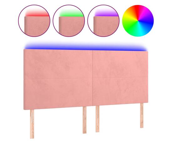 Tăblie de pat cu led, roz, 180x5x118/128 cm, catifea, 2 image