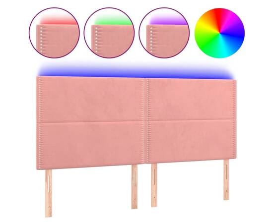 Tăblie de pat cu led, roz, 200x5x118/128 cm, catifea, 2 image