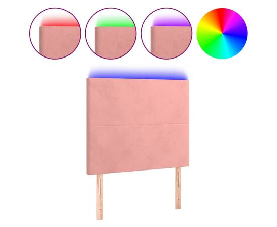 Tăblie de pat cu led, roz, 90x5x118/128 cm, catifea, 2 image