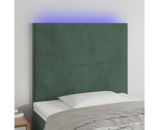 Tăblie de pat cu led, verde închis, 100x5x118/128 cm, catifea