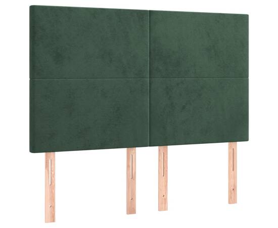 Tăblie de pat cu led, verde închis, 144x5x118/128 cm, catifea, 4 image