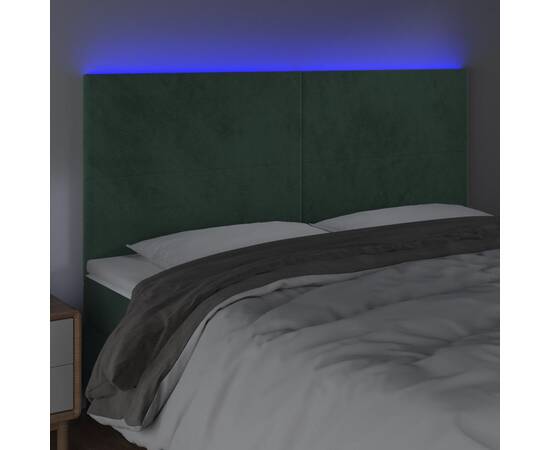 Tăblie de pat cu led, verde închis, 160x5x118/128 cm, catifea, 3 image