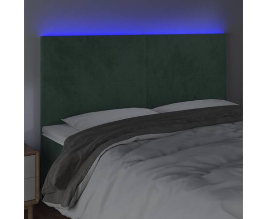 Tăblie de pat cu led, verde închis, 200x5x118/128 cm, catifea, 3 image