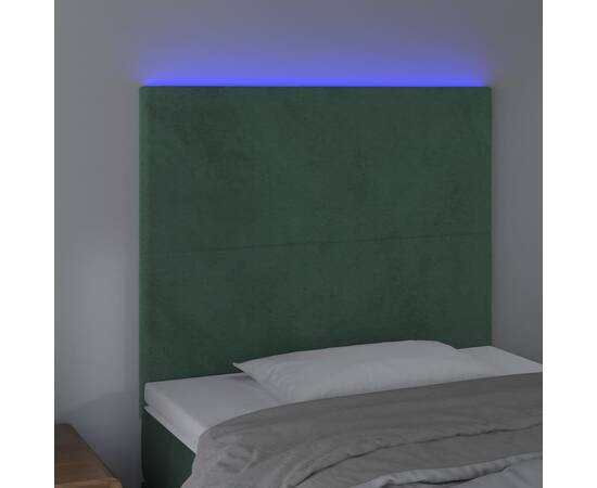 Tăblie de pat cu led, verde închis, 80x5x118/128 cm, catifea, 3 image