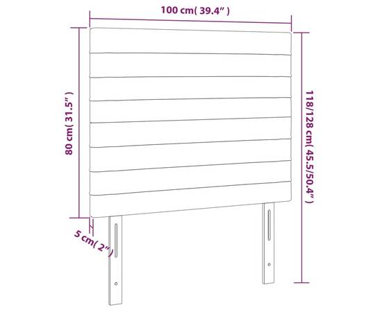 Tăblie de pat cu led, albastru închis, 100x5x118/128cm, catifea, 6 image