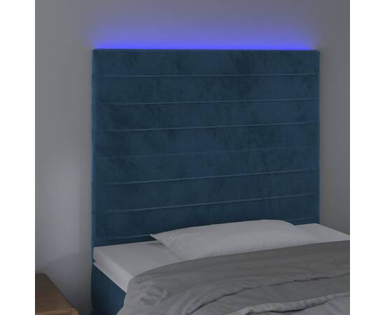 Tăblie de pat cu led, albastru închis, 100x5x118/128cm, catifea, 3 image
