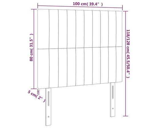 Tăblie de pat cu led, albastru închis, 100x5x118/128cm, catifea, 6 image