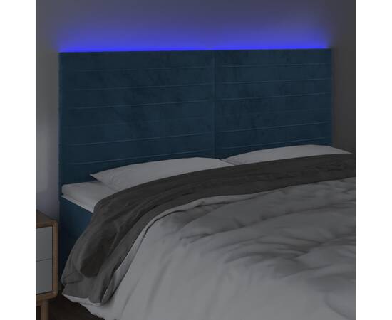 Tăblie de pat cu led, albastru închis, 160x5x118/128cm, catifea, 3 image