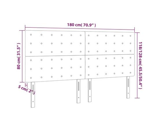 Tăblie de pat cu led, albastru închis, 180x5x118/128cm, catifea, 6 image