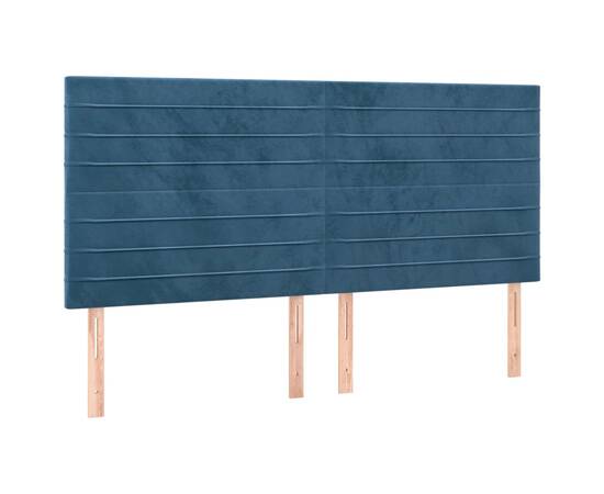 Tăblie de pat cu led, albastru închis, 200x5x118/128cm catifea, 4 image