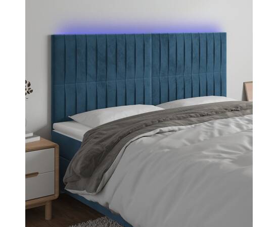 Tăblie de pat cu led, albastru închis, 200x5x118/128cm catifea