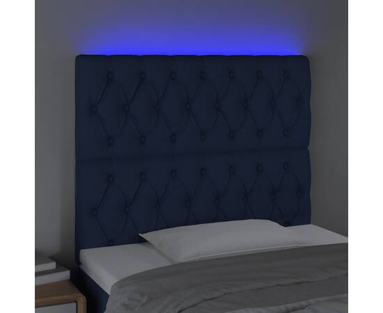 Tăblie de pat cu led, albastru, 90x7x118/128 cm, textil, 3 image