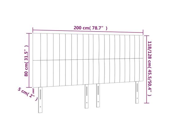 Tăblie de pat cu led, crem, 200x5x118/128 cm, textil, 6 image