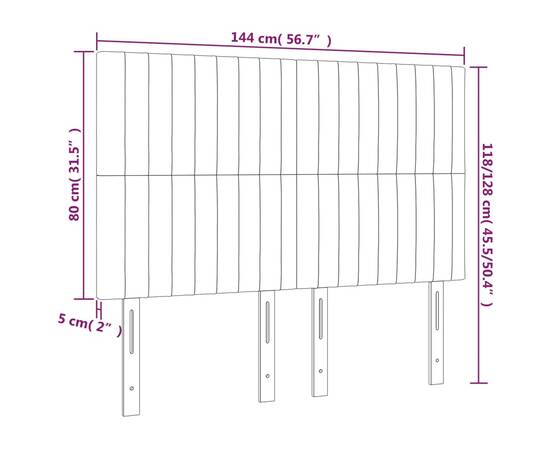 Tăblie de pat cu led, gri închis, 144x5x118/128 cm, catifea, 6 image