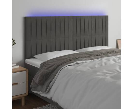 Tăblie de pat cu led, gri închis, 160x5x118/128 cm, catifea