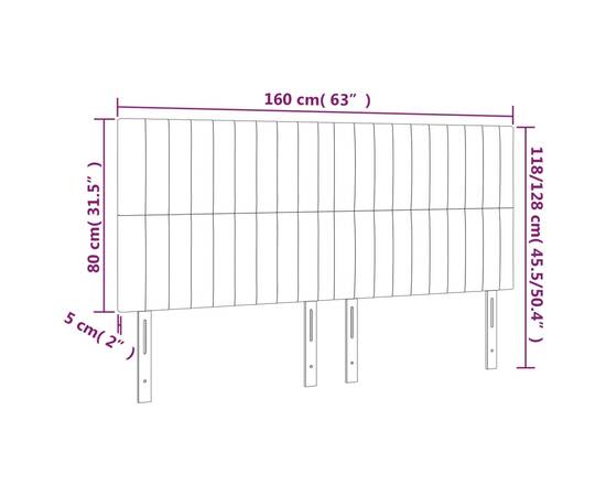 Tăblie de pat cu led, gri închis, 160x5x118/128 cm, catifea, 6 image