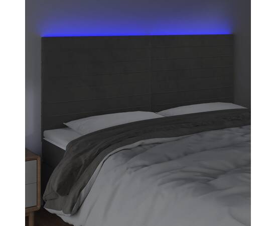 Tăblie de pat cu led, gri închis, 160x5x118/128 cm, catifea, 3 image