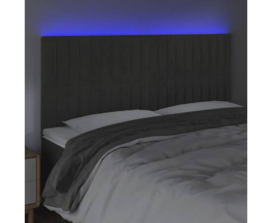 Tăblie de pat cu led, gri închis, 200x5x118/128 cm, catifea, 3 image