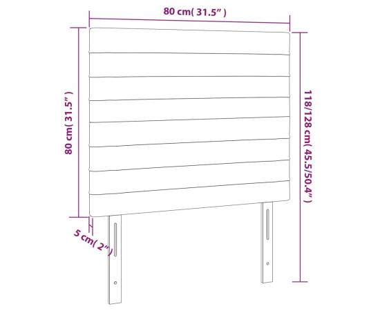 Tăblie de pat cu led, gri închis, 80x5x118/128 cm, textil, 6 image