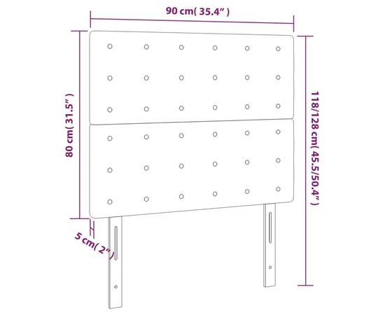 Tăblie de pat cu led, gri închis, 90x5x118/128 cm, catifea, 6 image