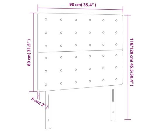 Tăblie de pat cu led, gri, 90x5x118/128 cm, piele ecologică, 6 image