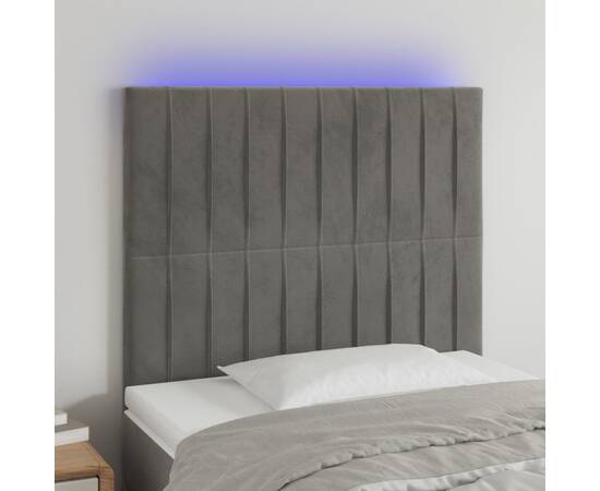 Tăblie de pat cu led, gri deschis, 100x5x118/128 cm, catifea
