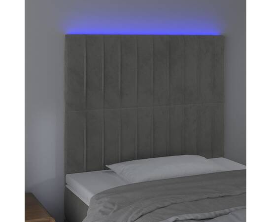 Tăblie de pat cu led, gri deschis, 100x5x118/128 cm, catifea, 3 image