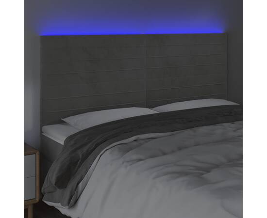 Tăblie de pat cu led, gri deschis, 160x5x118/128 cm, catifea, 3 image