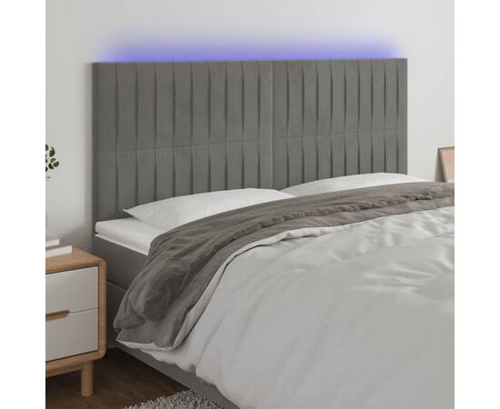 Tăblie de pat cu led, gri deschis, 180x5x118/128 cm, catifea