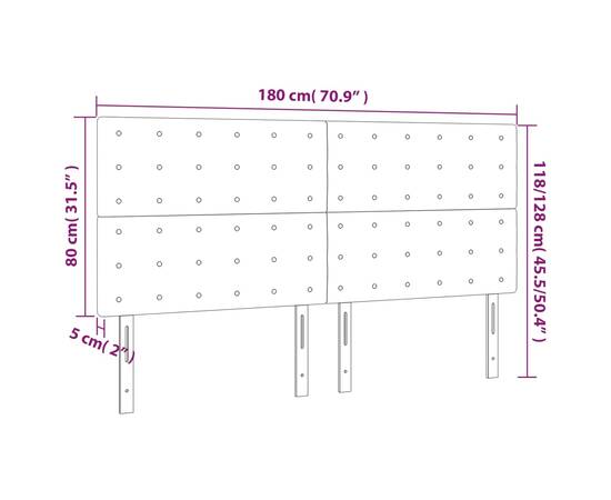 Tăblie de pat cu led, gri deschis, 180x5x118/128 cm, catifea, 6 image