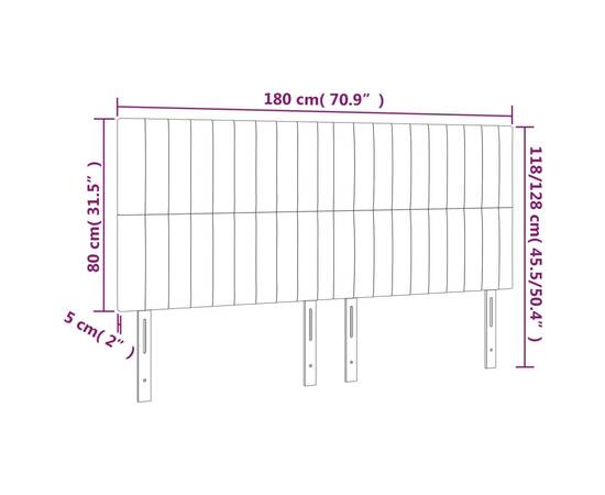 Tăblie de pat cu led, gri deschis, 180x5x118/128 cm, catifea, 6 image